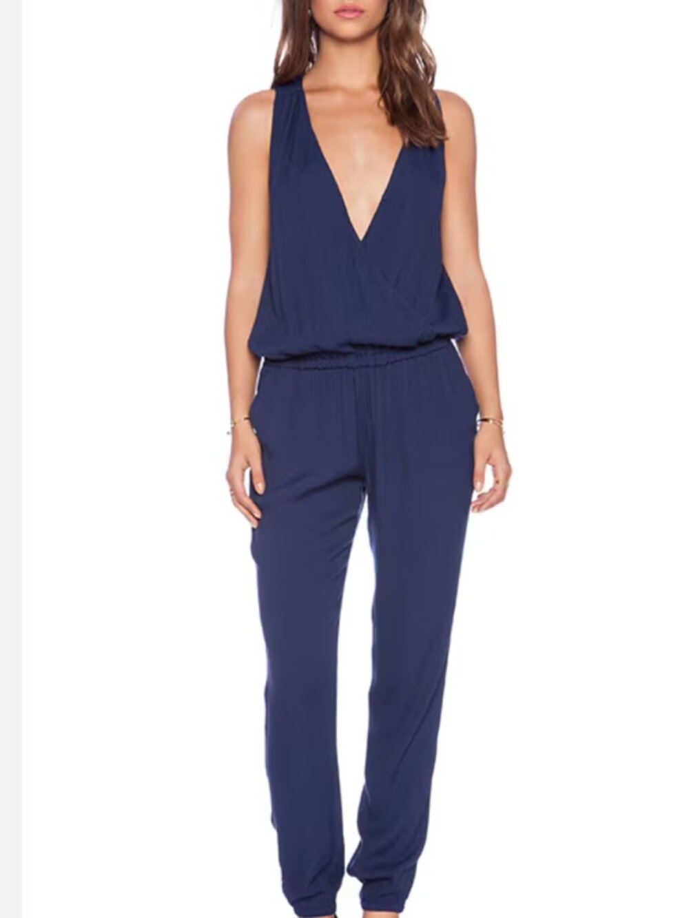 JOIE Revolve Corinne Navy Blue Sleeveless Jogger Jumpsuit size large